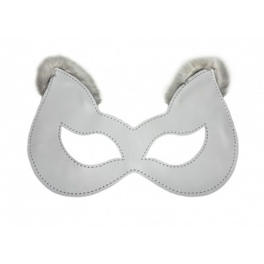 Белая маска из натуральной кожи с мехом на ушках, фото