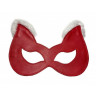 Красная маска из натуральной кожи с белым мехом на ушках, фото