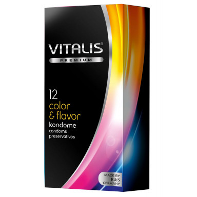 Цветные ароматизированные презервативы VITALIS PREMIUM color flavor - 12 шт., фото