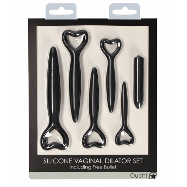 Набор черных вагинальных расширителей с вибропулей Silicone Vaginal Dilator Set фото 2