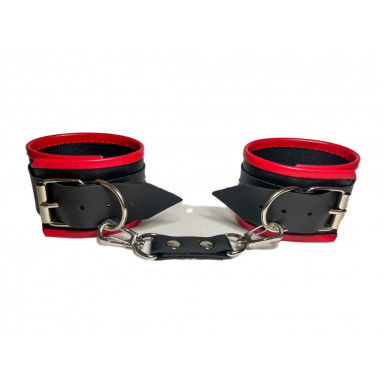 Черно-красные наручники из эко-кожи фото 2