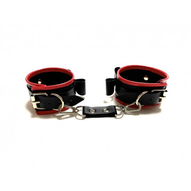 Черно-красные наручники с бантиками из эко-кожи фото 2