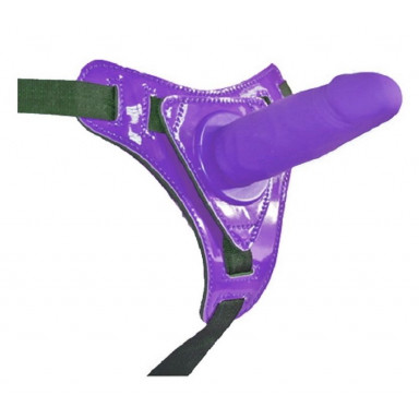 Фиолетовый страпон на лакированных трусиках - 12 см., фото