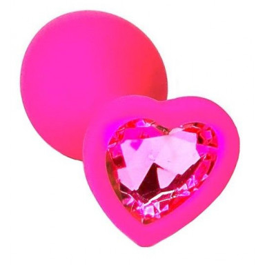 Розовая анальная пробка из силикона с розовым кристаллом в форме сердца - 8,8 см., фото