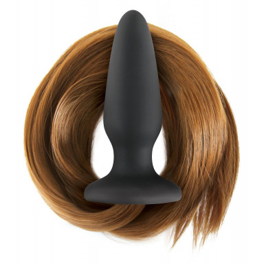 Чёрная анальная пробка с каштановым хвостом Filly Tails Chestnut, фото
