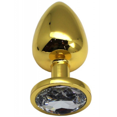 Золотистая анальная пробка с прозрачным кристаллом - 9 см., фото