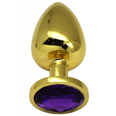 Золотистая анальная пробка с фиолетовым кристаллом - 9 см., фото