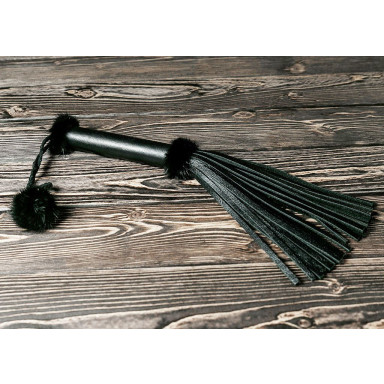Черная мини-плеть с отделкой из меха норки - 36 см., фото