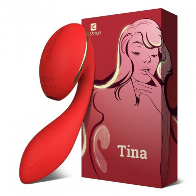 Красный вибромассажер Tina со стимулятором клитора - 17,5 см. фото 5