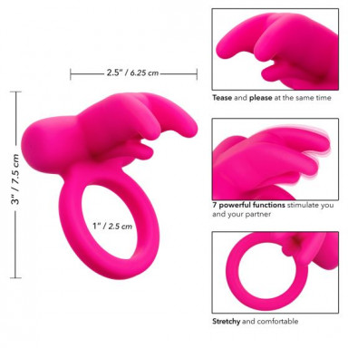 Розовое перезаряжаемое кольцо Silicone Rechargeable Triple Clit Flicker фото 4