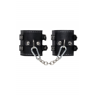 Черные наручники с двумя ремнями и красной подкладкой фото 2