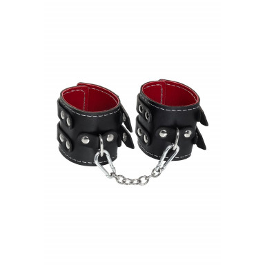 Черные наручники с двумя ремнями и красной подкладкой фото 4