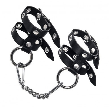 Черные однослойные наручники из двух ремешков, фото