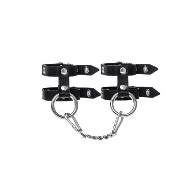 Черные однослойные наручники из двух ремешков фото 2