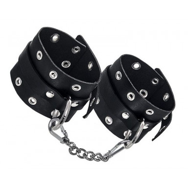 Черные однослойные наручники с люверсами, фото