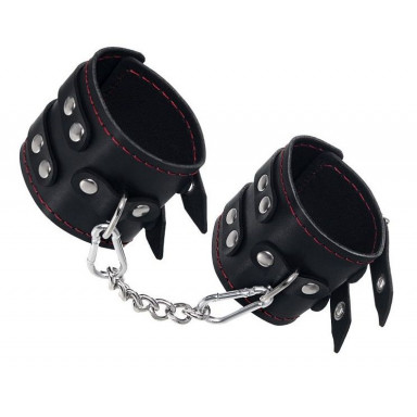 Черные кожаные наручники с двумя ремнями и подкладкой, фото