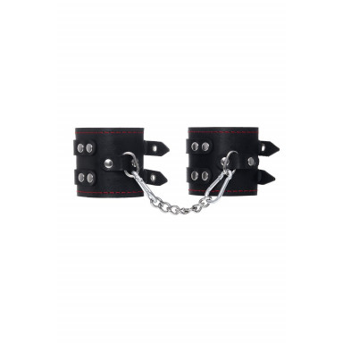 Черные кожаные наручники с двумя ремнями и подкладкой фото 2