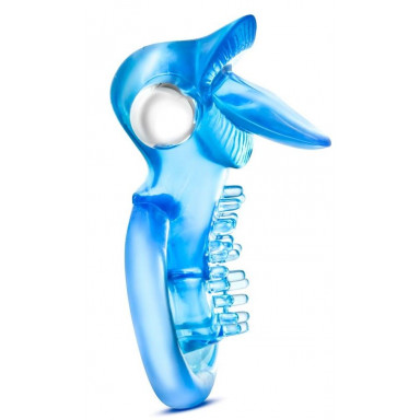 Голубое эрекционное виброкольцо 10 Function Vibrating Tongue Ring фото 4