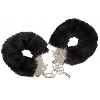 Металлические наручники с черной меховой опушкой и ключиками, фото
