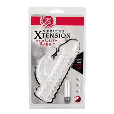 Насадка на пенис с клиторальным вибростимулятором Vibrating XTension with Clit-Rabbit - 17 см. фото 4