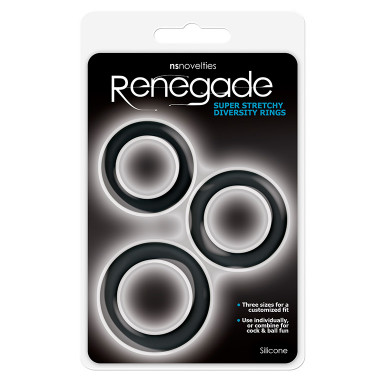 Набор из 3 чёрных эрекционных колец Renegade Diversity Rings Black фото 2