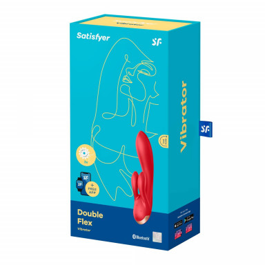 Красный вибратор-кролик Double Flex с двумя клиторальными отростками - 20,1 см. фото 2