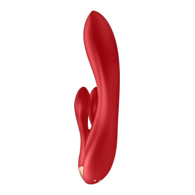 Красный вибратор-кролик Double Flex с двумя клиторальными отростками - 20,1 см. фото 5