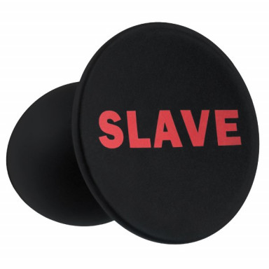 Черная анальная пробка для раба с надписью Slave Plug - 6,4 см. фото 3