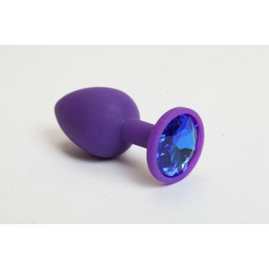 Фиолетовая анальная пробка с синим кристаллом - 7 см., фото