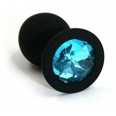 Черная силиконовая пробка с голубым кристаллом - 7 см., фото