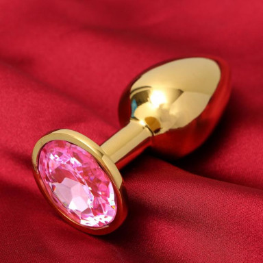 Золотистая анальная пробка с розовым кристаллом фото 2