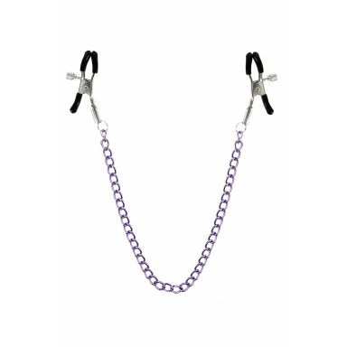 Зажимы для сосков с фиолетовой цепочкой Sweet Caress Nipple Chain, фото