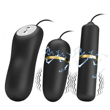 Черный проводной набор с электростимуляцией: виброяйцо и вибропуля, фото