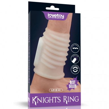 Белая ребристая вибронасадка на пенис Knights Ring фото 2