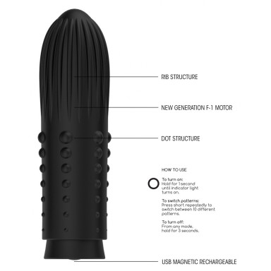 Черная вибропуля Turbo Rechargeable Bullet Lush - 9,8 см. фото 4