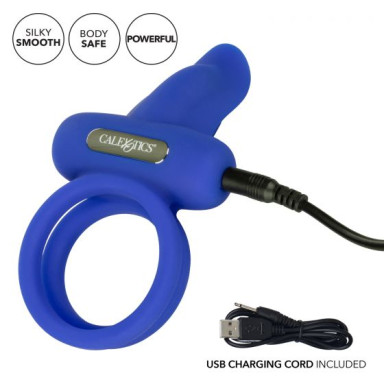 Синее перезаряжаемое эрекционное кольцо Silicone Rechargeable Dual Pleaser Enhancer фото 2