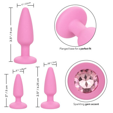Набор из 3 розовых анальных пробок Crystal Booty Kit фото 5