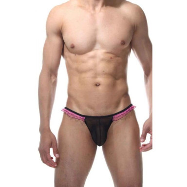 Пикантные мужские трусы-тонга с рюшами, L-XL, черный, розовый, фото