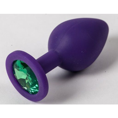 Фиолетовая силиконовая пробка с зеленым кристаллом - 9,5 см., фото