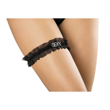 Подвязка на ногу из вуали с ювелирной надписью, S-M-L, черный, фото