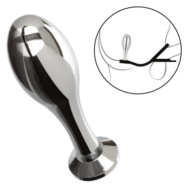 Серебристая анальная пробка Teardrop Plug с силиконовыми кольцами для пениса и мошонки фото 7