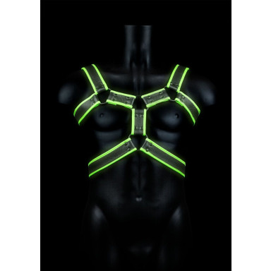 Стильная портупея Body Harness с неоновым эффектом - размер L-XL, L-XL, черный, зеленый, фото