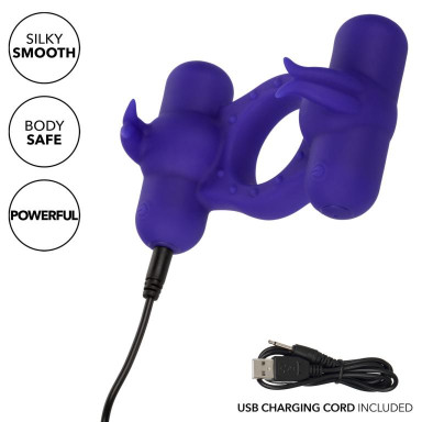 Фиолетовое эрекционное виброкольцо с двумя моторами Silicone Rechargeable Triple Orgasm Enhancer фото 3