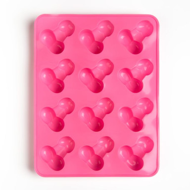 Ярко-розовая силиконовая форма для льда с фаллосами фото 3