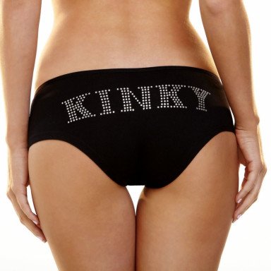 Трусики-слип с надписью стразами Kinky, S-M, черный, фото