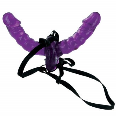 Фиолетовый страпон Double Delight Strap-on с вагинальной пробкой - 15 см., фото