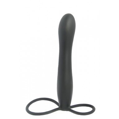 Черная насадка на пенис для двойной стимуляции Mojo BlackJack - 15 см., фото