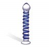 Стеклянный фаллоимитатор с голубой внешней спиралью - 18,5 см., фото