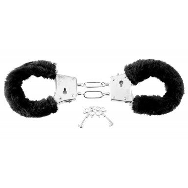 Меховые чёрные наручники Beginner s Furry Cuffs фото 2