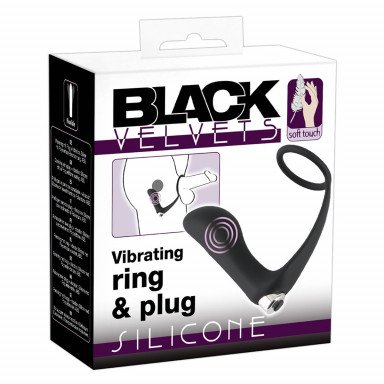 Черное эрекционное кольцо с анальной вибропробкой Vibrating Ring Plug фото 2